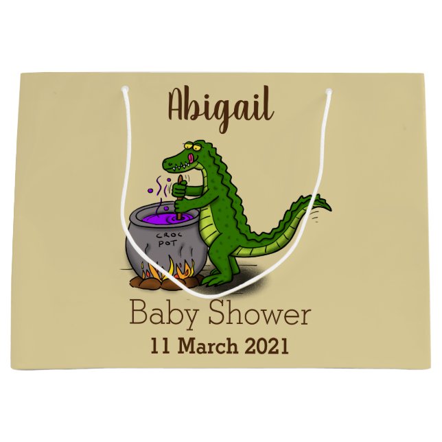 Funny Green Alligator Koch Cartoon Große Geschenktüte (Vorderseite)