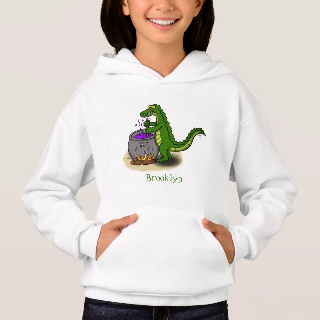 Funny Green Alligator Koch Cartoon Hoodie (Vorderseite)
