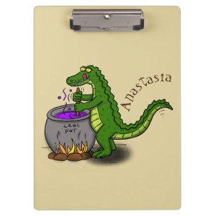 Funny Green Alligator Koch Cartoon Klemmbrett