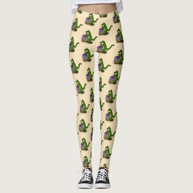Funny Green Alligator Koch Cartoon Leggings (Vorderseite)