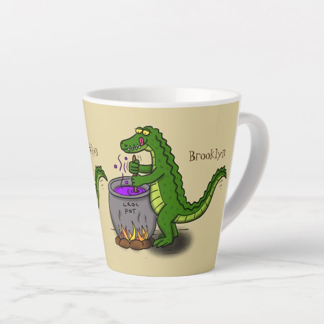 Funny Green Alligator Koch Cartoon Milchtasse (Rechte Ecke)