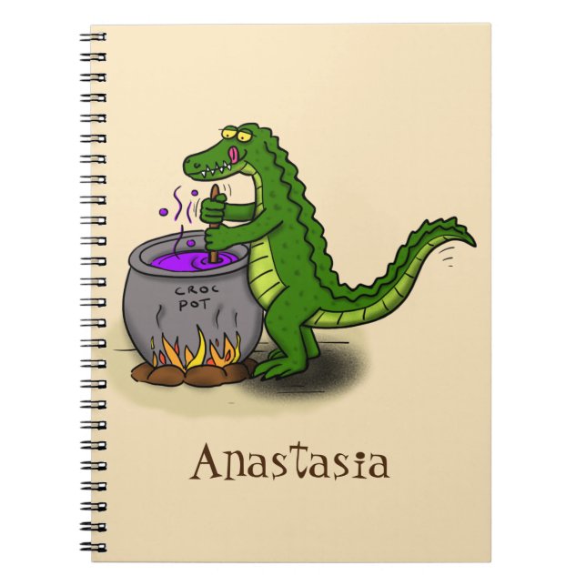Funny Green Alligator Koch Cartoon Notizblock (Vorderseite)