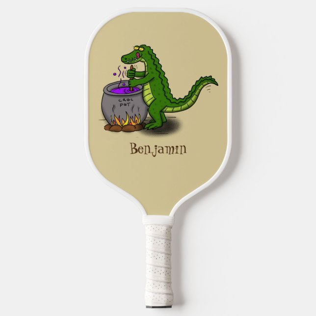 Funny Green Alligator Koch Cartoon Pickleball Schläger (Vorderseite)
