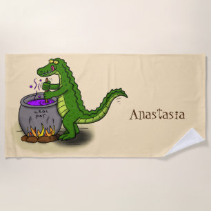 Funny Green Alligator Koch Cartoon Strandtuch
