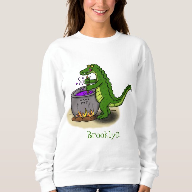 Funny Green Alligator Koch Cartoon Sweatshirt (Vorderseite)