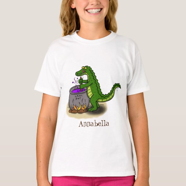 Funny Green Alligator Koch Cartoon T-Shirt (Vorderseite)