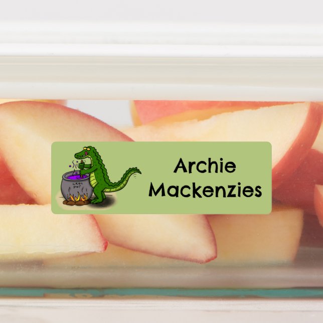 Funny green Alligator Kochen Cartoon personalisier Etiketten (Befestigt)