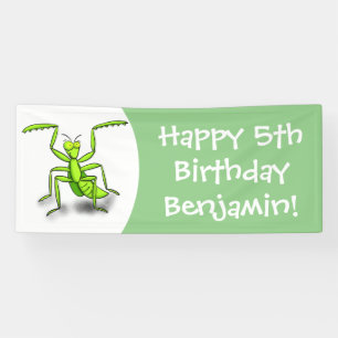 Funny green beten mantis Cartoon Illustration Banner