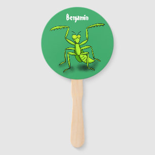 Funny green beten mantis Cartoon Illustration Fächer