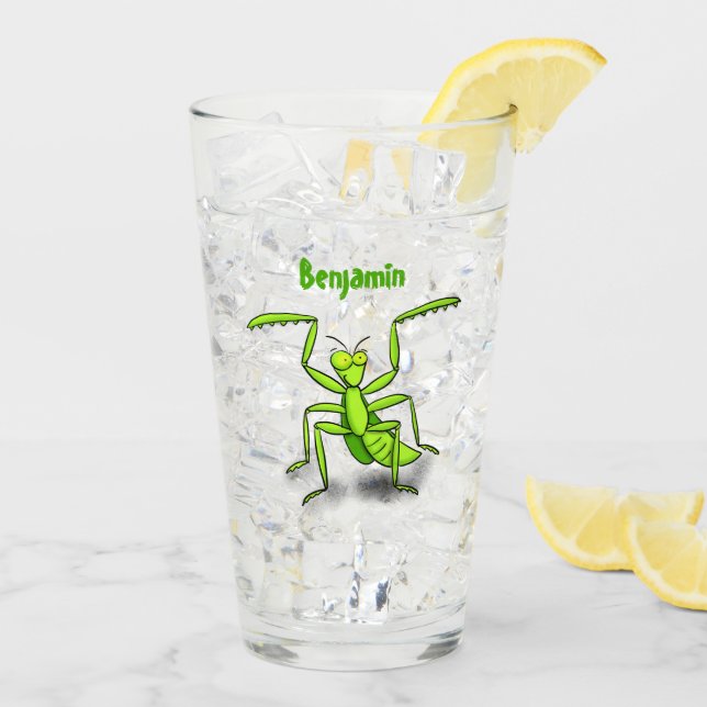 Funny green beten mantis Cartoon Illustration Glas (Rückseite Ice)