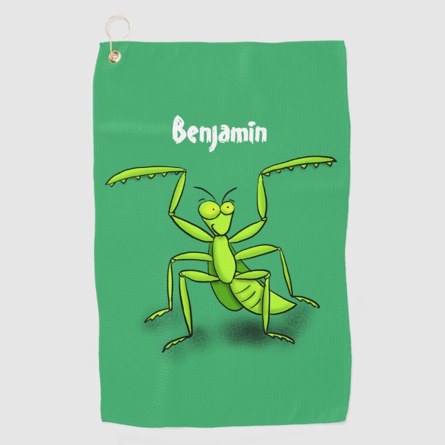 Funny green beten mantis Cartoon Illustration Golfhandtuch (Vorderseite)