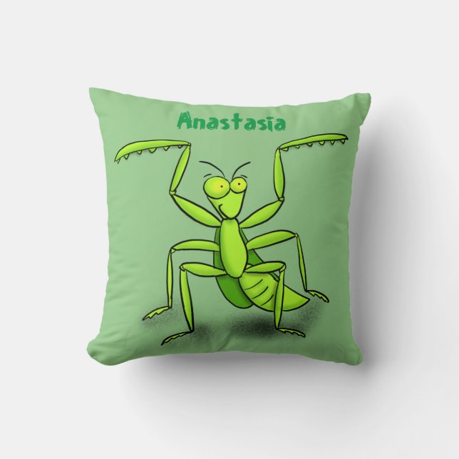 Funny green beten mantis Cartoon Illustration Kissen (Vorderseite)