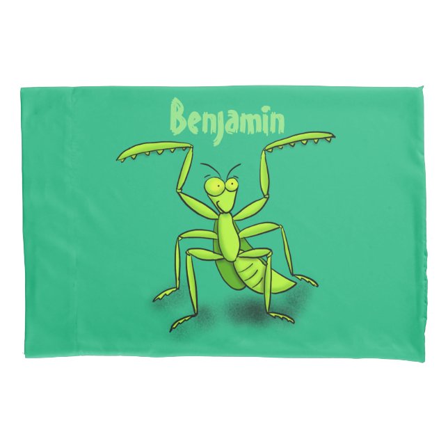 Funny green beten mantis Cartoon Illustration Kissenbezug (Vorderseite)