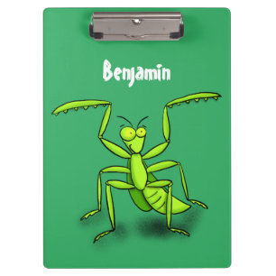 Funny green beten mantis Cartoon Illustration Klemmbrett
