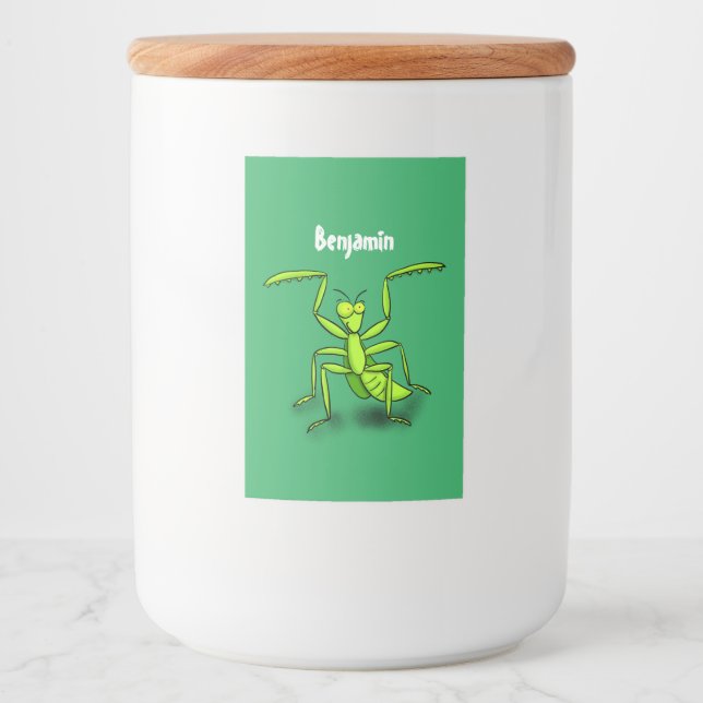 Funny green beten mantis Cartoon Illustration Lebensmitteletikett (Vorderseite)