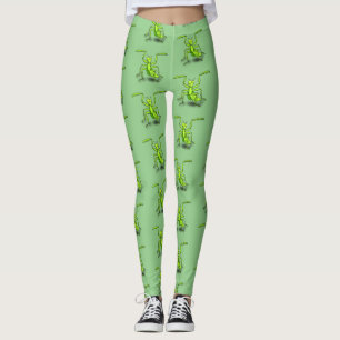 Funny green beten mantis Cartoon Illustration Leggings