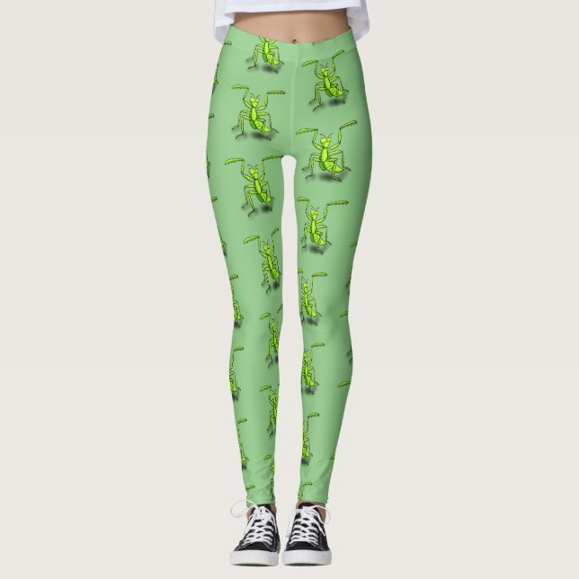 Funny green beten mantis Cartoon Illustration Leggings (Vorderseite)