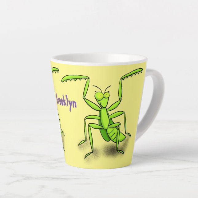 Funny green beten mantis Cartoon Illustration Milchtasse (Rechte Ecke)