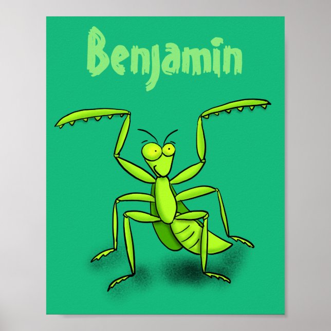 Funny green beten mantis Cartoon Illustration Poster (Vorne)