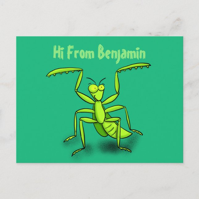 Funny green beten mantis Cartoon Illustration Postkarte (Vorderseite)