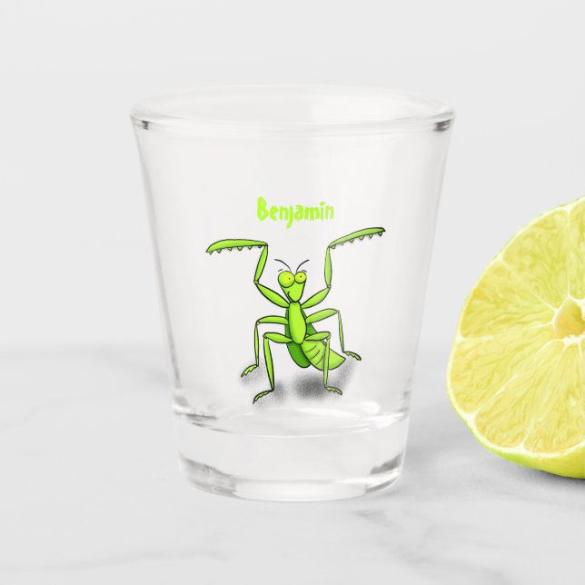 Funny green beten mantis Cartoon Illustration Schnapsglas (Vorderseite)