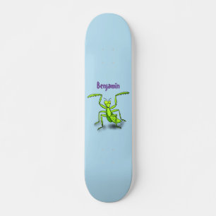 Funny green beten mantis Cartoon Illustration Skateboard