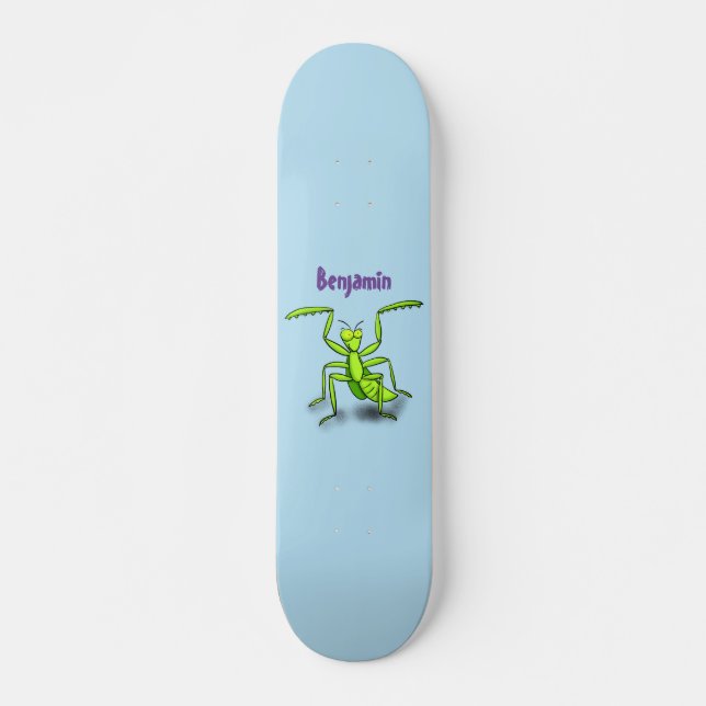 Funny green beten mantis Cartoon Illustration Skateboard (Vorne)