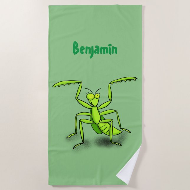 Funny green beten mantis Cartoon Illustration Strandtuch (Vorderseite)