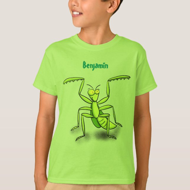 Funny green beten mantis Cartoon Illustration T-Shirt (Vorderseite)