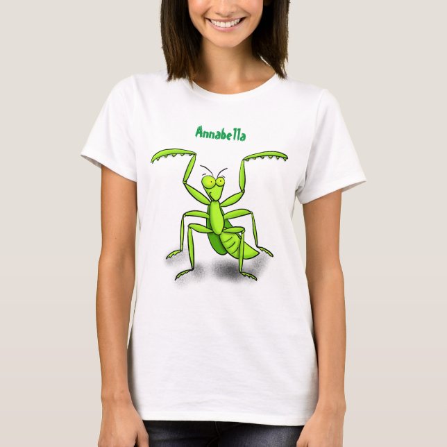 Funny green beten mantis Cartoon Illustration T-Shirt (Vorderseite)