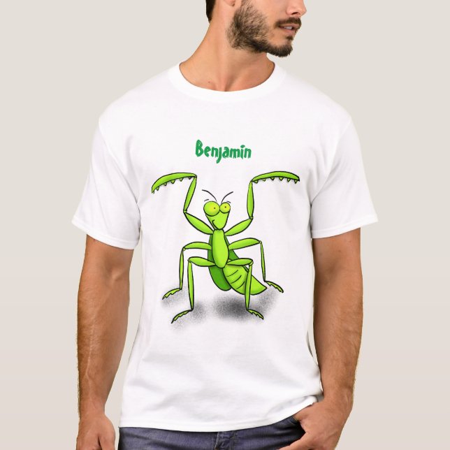 Funny green beten mantis Cartoon Illustration T-Shirt (Vorderseite)