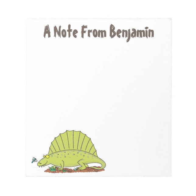 Funny Green Dimetrodon Cartoon Dinosaurier Notizblock (Vorderseite)