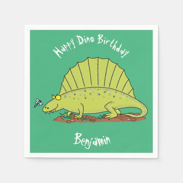 Funny Green Dimetrodon Cartoon Dinosaurier Serviette (Vorderseite)