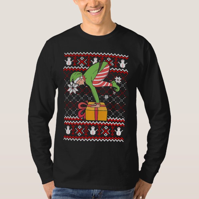 Funny Green Elf Do Yoga Ugly Christmas Sweater Nam T-Shirt (Vorderseite)