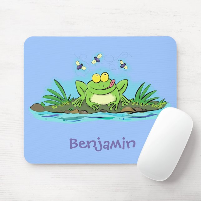 Funny green frog mit Fliegen Cartoon Illustration Mousepad (Mit Mouse)