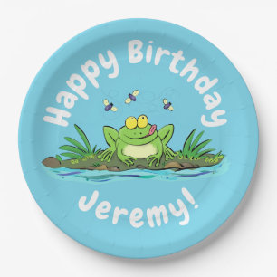 Funny green frog mit Fliegen Cartoon Illustration Pappteller