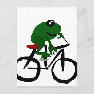 Funny Green Frog Riding Bicycle Postkarte