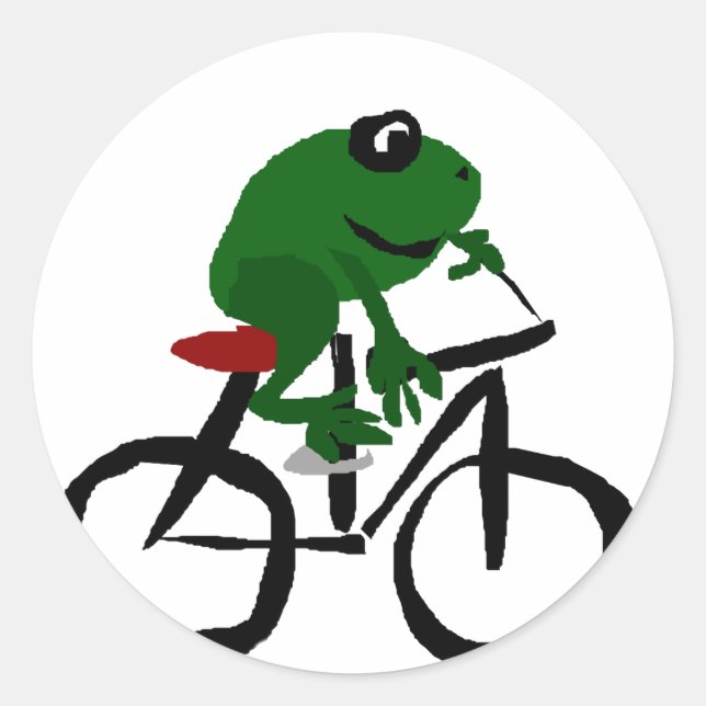 Funny Green Frog Riding Bicycle Runder Aufkleber (Vorderseite)
