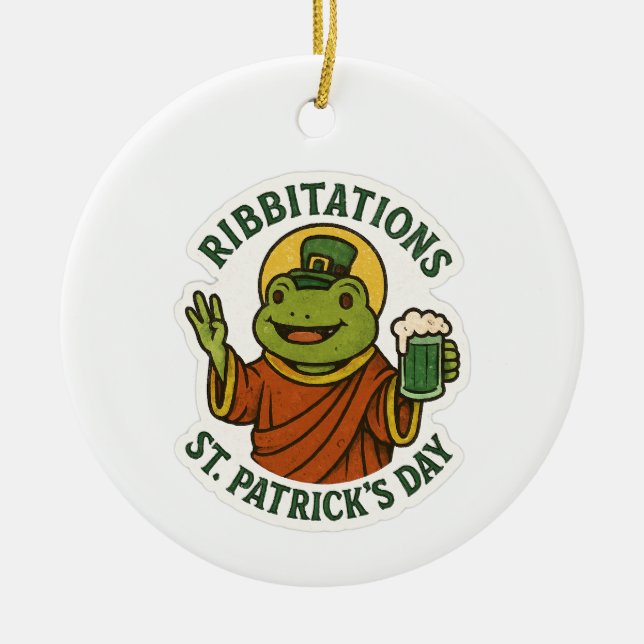 Funny Green Frog St. Patrick's Day  Keramik Ornament (Vorne)
