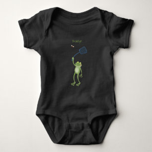 Funny green frog swatfly Cartoon Baby Strampler