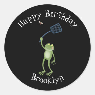 Funny green frog swatfly Cartoon classic Runder Aufkleber