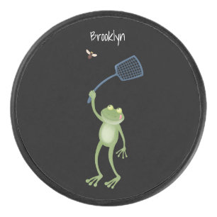 Funny green frog swatfly Cartoon Eishockey Puck