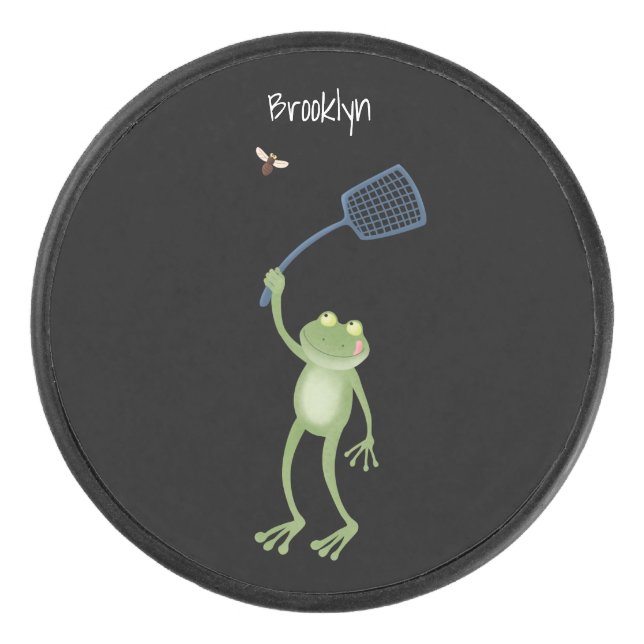 Funny green frog swatfly Cartoon Eishockey Puck (Vorderseite)