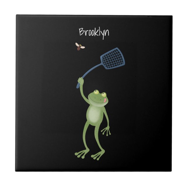 Funny green frog swatfly Cartoon Fliese (Vorderseite)