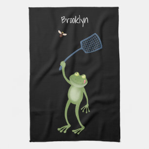 Funny green frog swatfly Cartoon Geschirrtuch