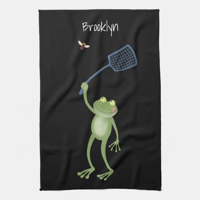 Funny green frog swatfly Cartoon Geschirrtuch (Vertikal)