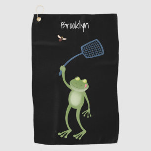 Funny green frog swatfly Cartoon Golfhandtuch
