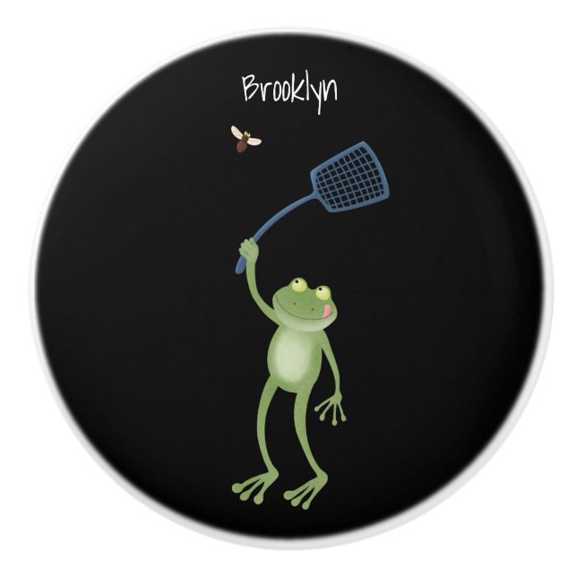 Funny green frog swatfly Cartoon Keramikknauf (Vorderseite)