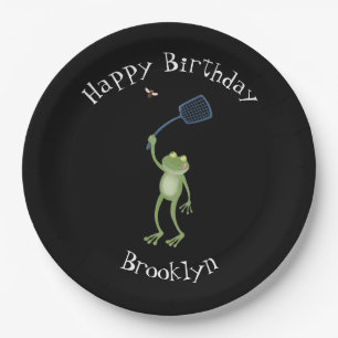 Funny green frog swatfly Cartoon Pappteller