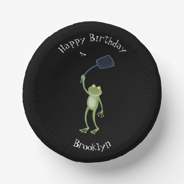 Funny green frog swatfly Cartoon Pappteller (Vorderseite)